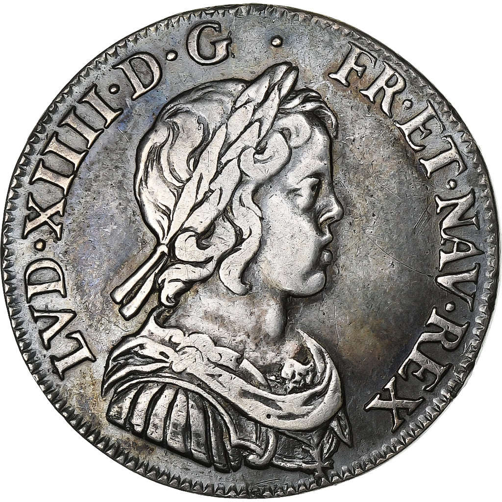 France, Louis XIV, 1/4 Écu à la mèche courte, 1644, Paris, Silver, EF(40-45)