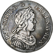 France, Louis XIV, 1/4 Écu à la mèche courte, 1644, Paris, Silver, EF(40-45)