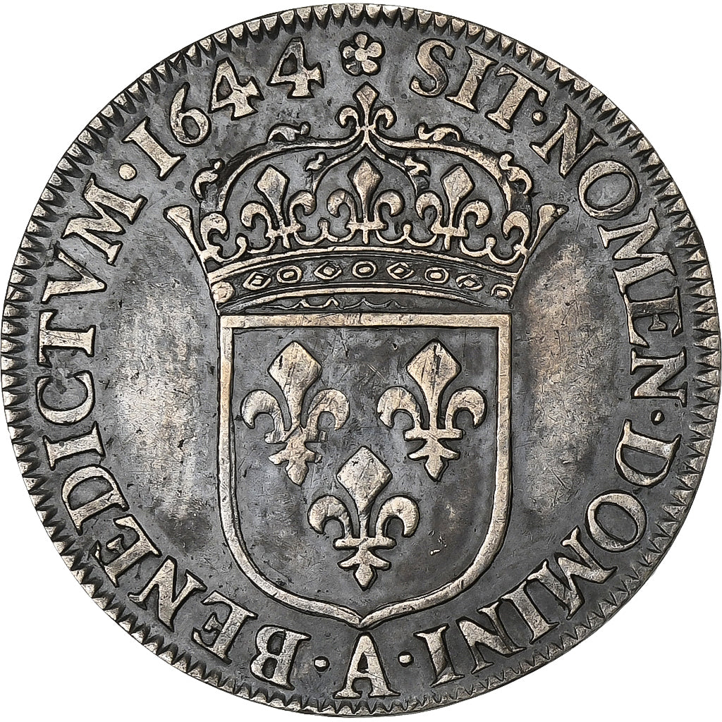 France, Louis XIV, 1/4 Écu à la mèche courte, 1644, Paris, Silver, EF(40-45)