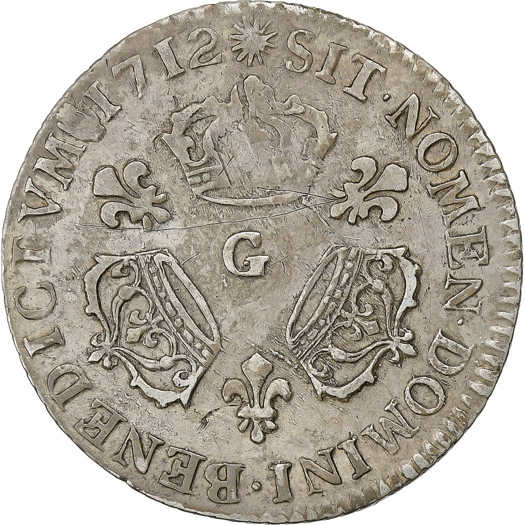 Francia, Louis XIV, 1/10 Écu aux 3 couronnes, 1712, Poitiers, Argento, MB+