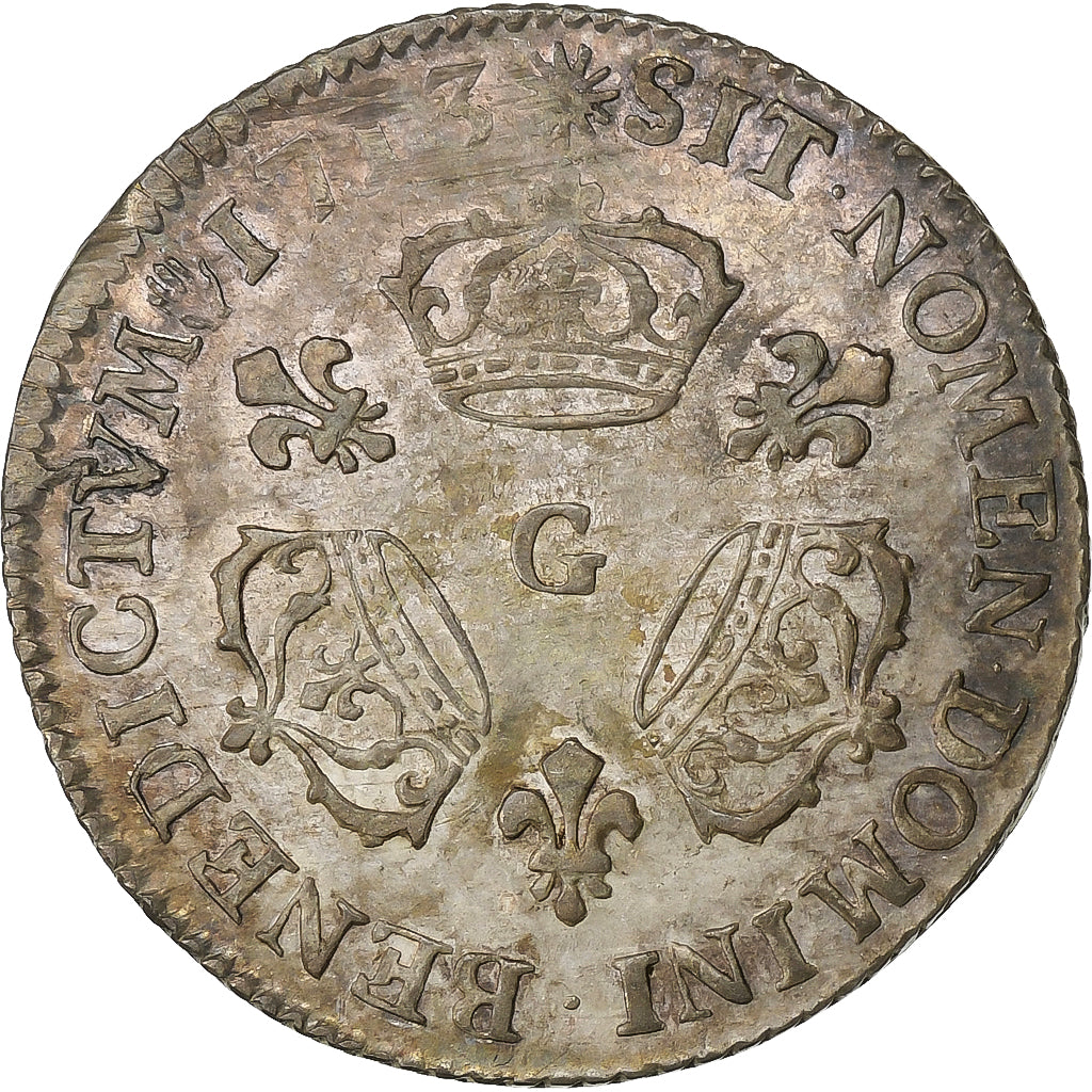 France, Louis XIV, 1/10 Écu aux 3 couronnes, 1713, Poitiers, Argent, TTB