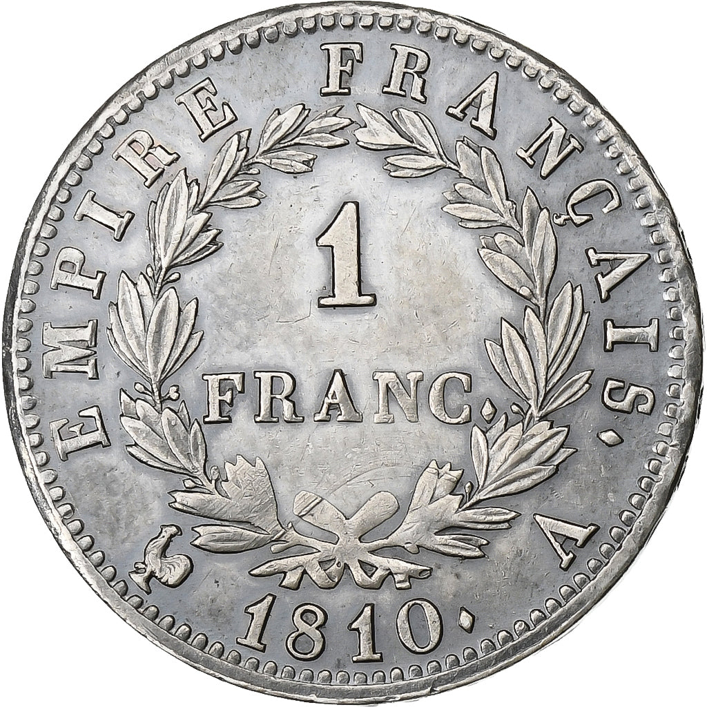 France, Napoleon I, 1 Franc, 1810, Paris, Silver, EF(40-45), Gadoury:447