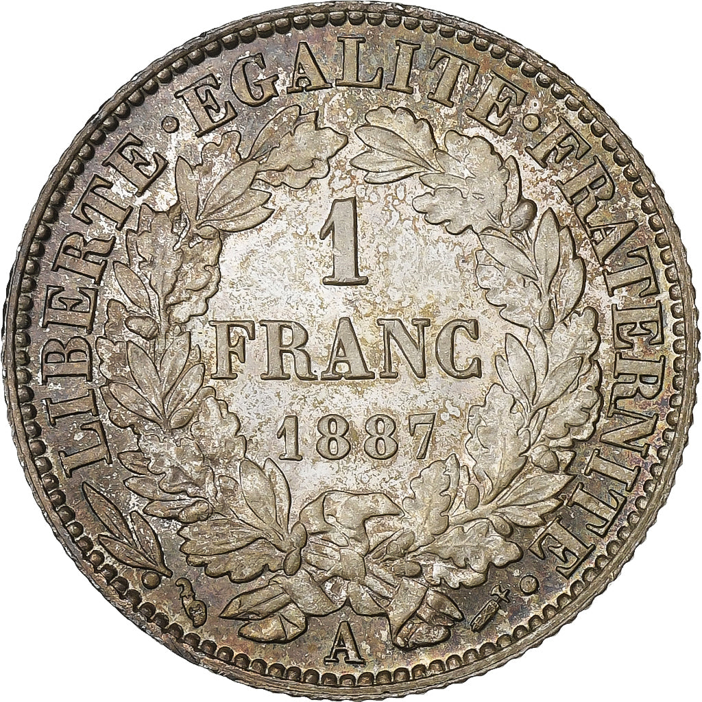 France, 1 Franc, Cérès, 1887, Paris, Silver, AU(50-53), Gadoury:465a
