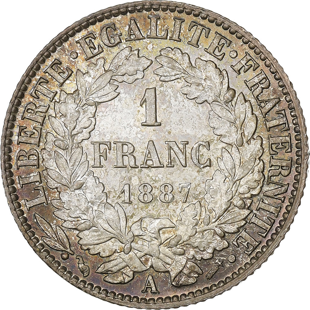 France, 1 Franc, Cérès, 1887, Paris, Silver, AU(50-53), Gadoury:465a