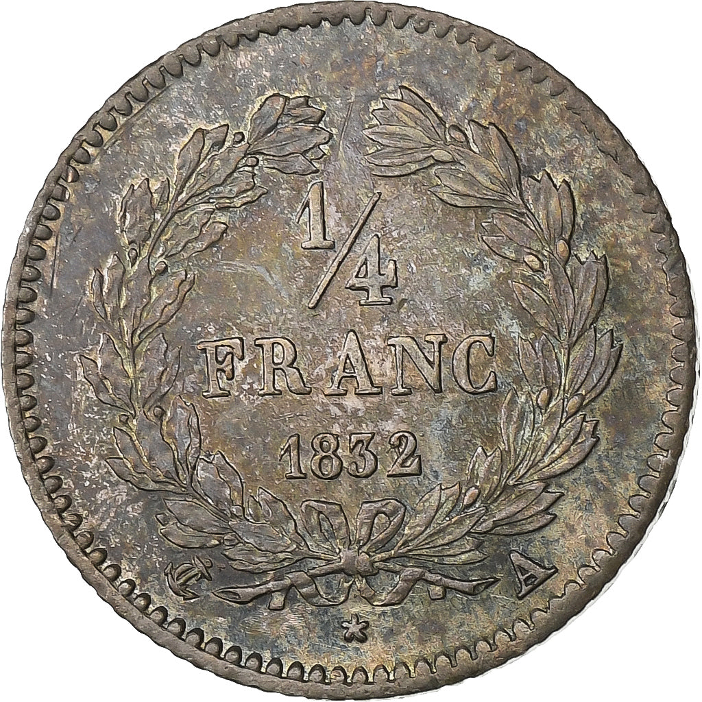 França, Louis Philippe I, 1/4 Franc, 1832, Paris, Prata, EF(40-45), Gadoury:355