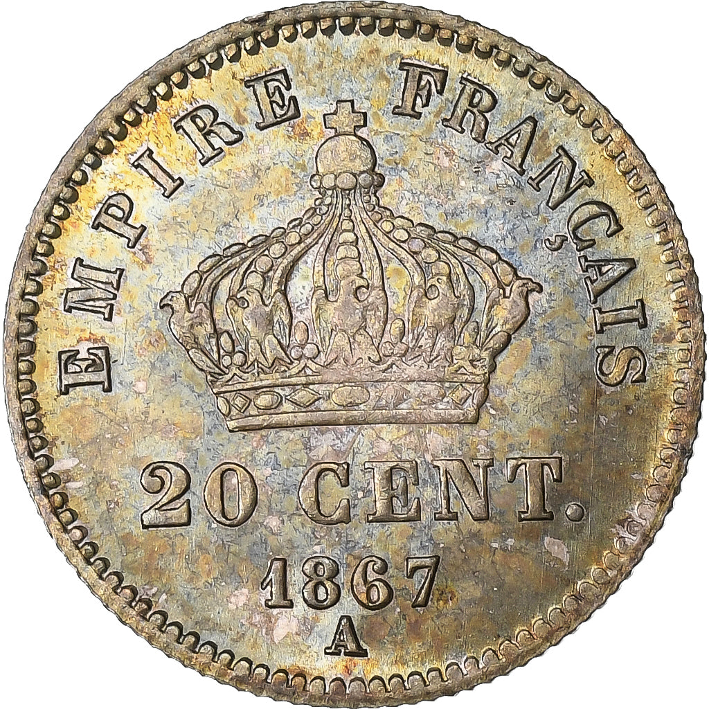 France, Napoleon III, 20 Centimes, 1867, Paris, Silver, AU(50-53), Gadoury:309