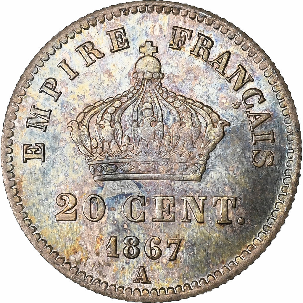 France, Napoleon III, 20 Centimes, 1867, Paris, Silver, AU(50-53), Gadoury:309