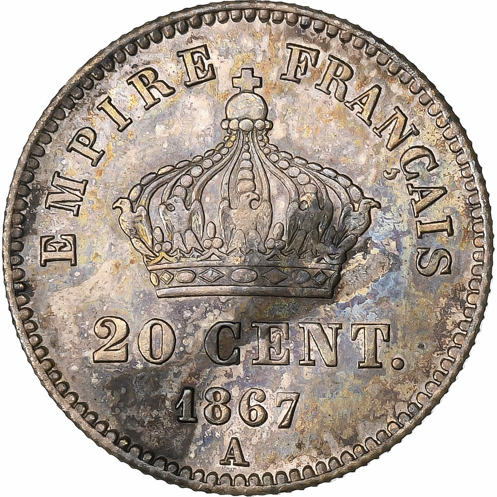 France, Napoleon III, 20 Centimes, 1867, Paris, Silver, EF(40-45), Gadoury:309