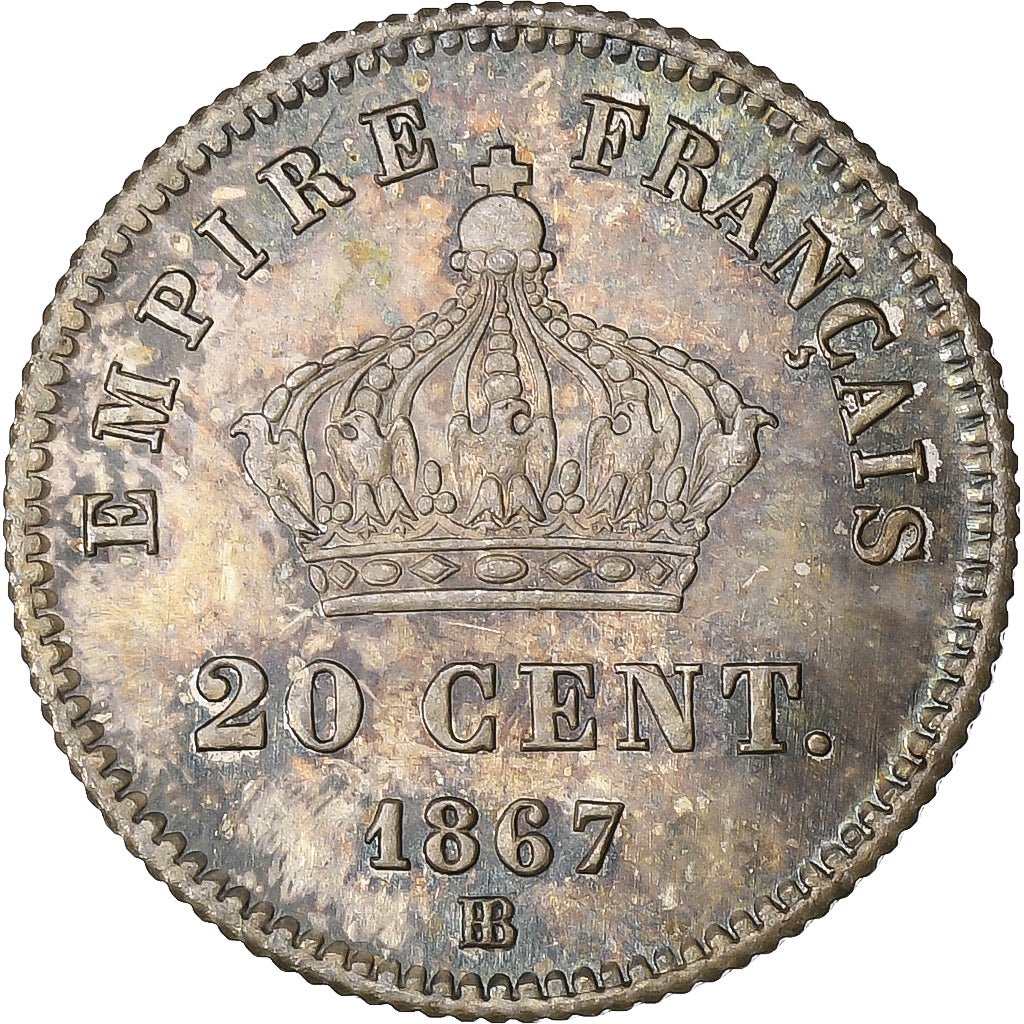 France, Napoleon III, 20 Centimes, 1867, Strasbourg, Silver, EF(40-45)