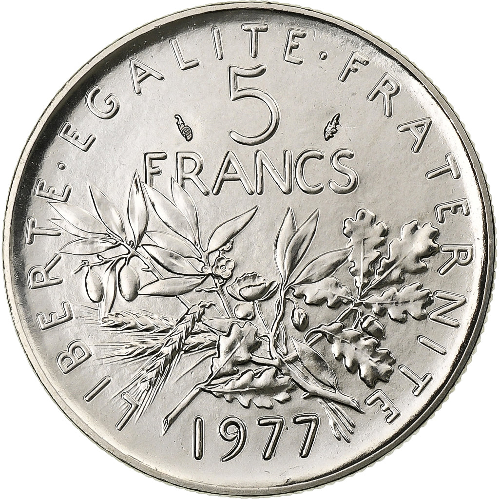 Frankreich, 5 Francs, Semeuse, 1977, MDP, série FDC, Cupronickel, STGL