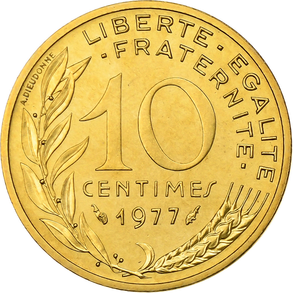 Frankrijk, 10 Centimes, Marianne, 1977, MDP, série FDC, Bronze-Aluminium, FDC