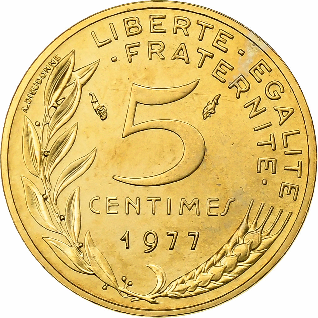 França, 5 Centimes, Marianne, 1977, MDP, série FDC, Bronze-Alumínio