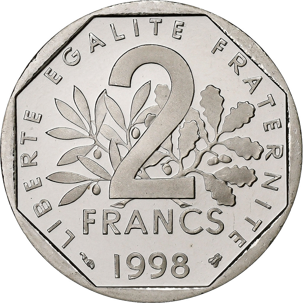 Francja, 2 Francs, Semeuse, 1998, MDP, Proof, Nikiel, MS(65-70)
