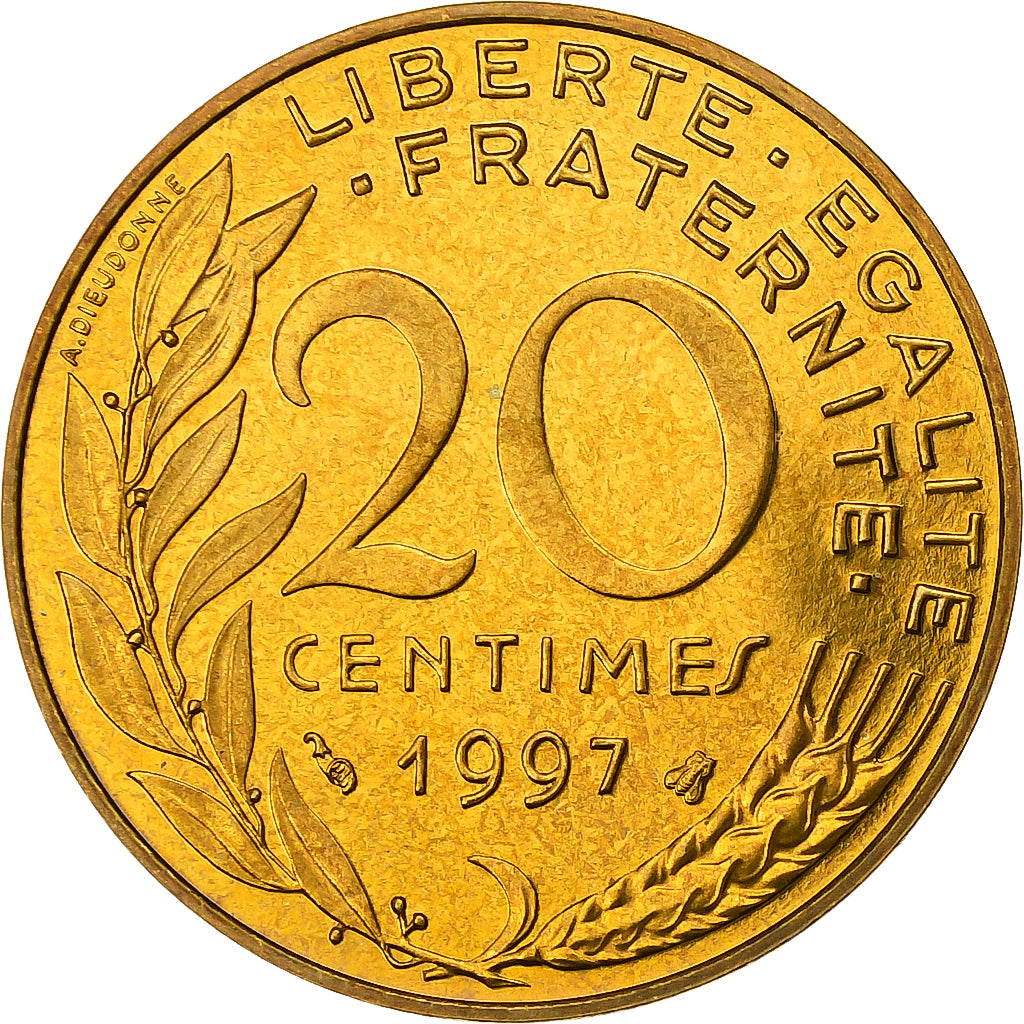 Francia, 20 Centimes, Marianne, 1997, MDP, Prueba, Bronce - aluminio, FDC