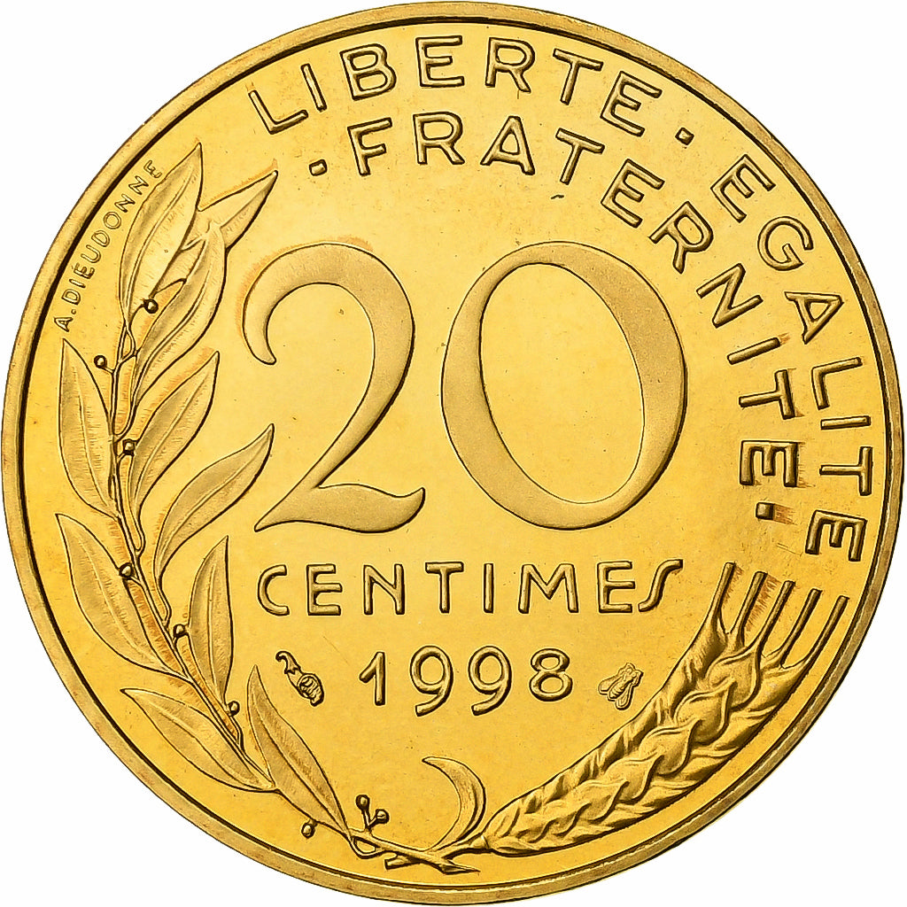 Frankreich, 20 Centimes, Marianne, 1998, MDP, PP, Bronze-Aluminium, STGL