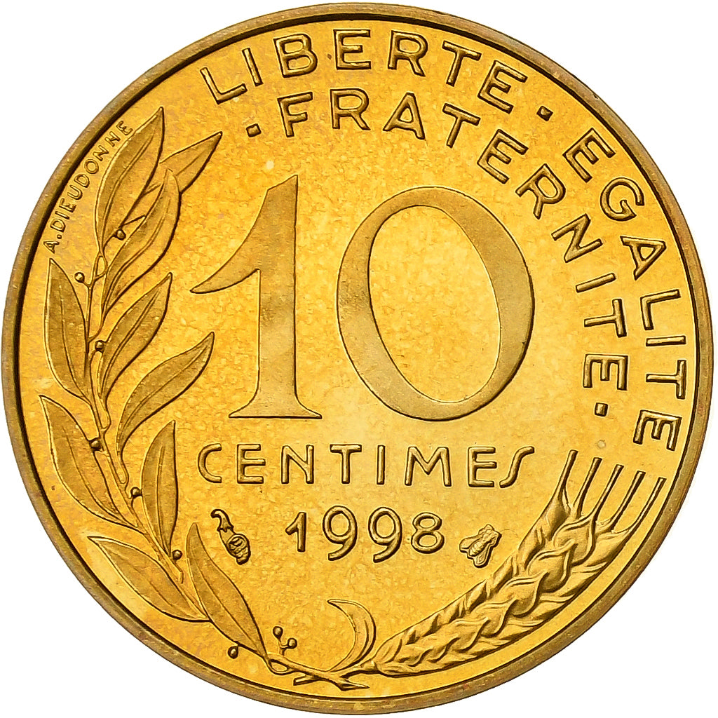 Francia, 10 Centimes, Marianne, 1998, MDP, Prueba, Bronce - aluminio, FDC