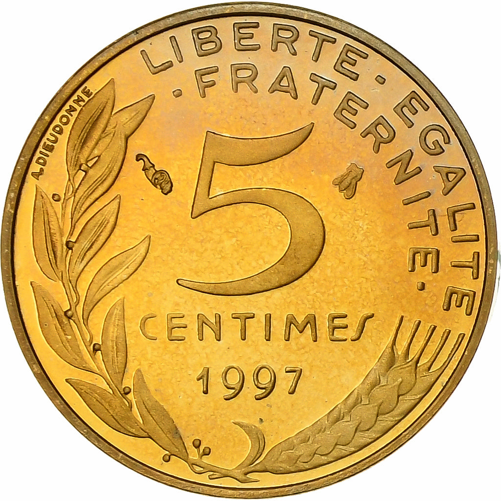 França, 5 Centimes, Marianne, 1997, MDP, Proof, Bronze-Alumínio, MS(65-70)