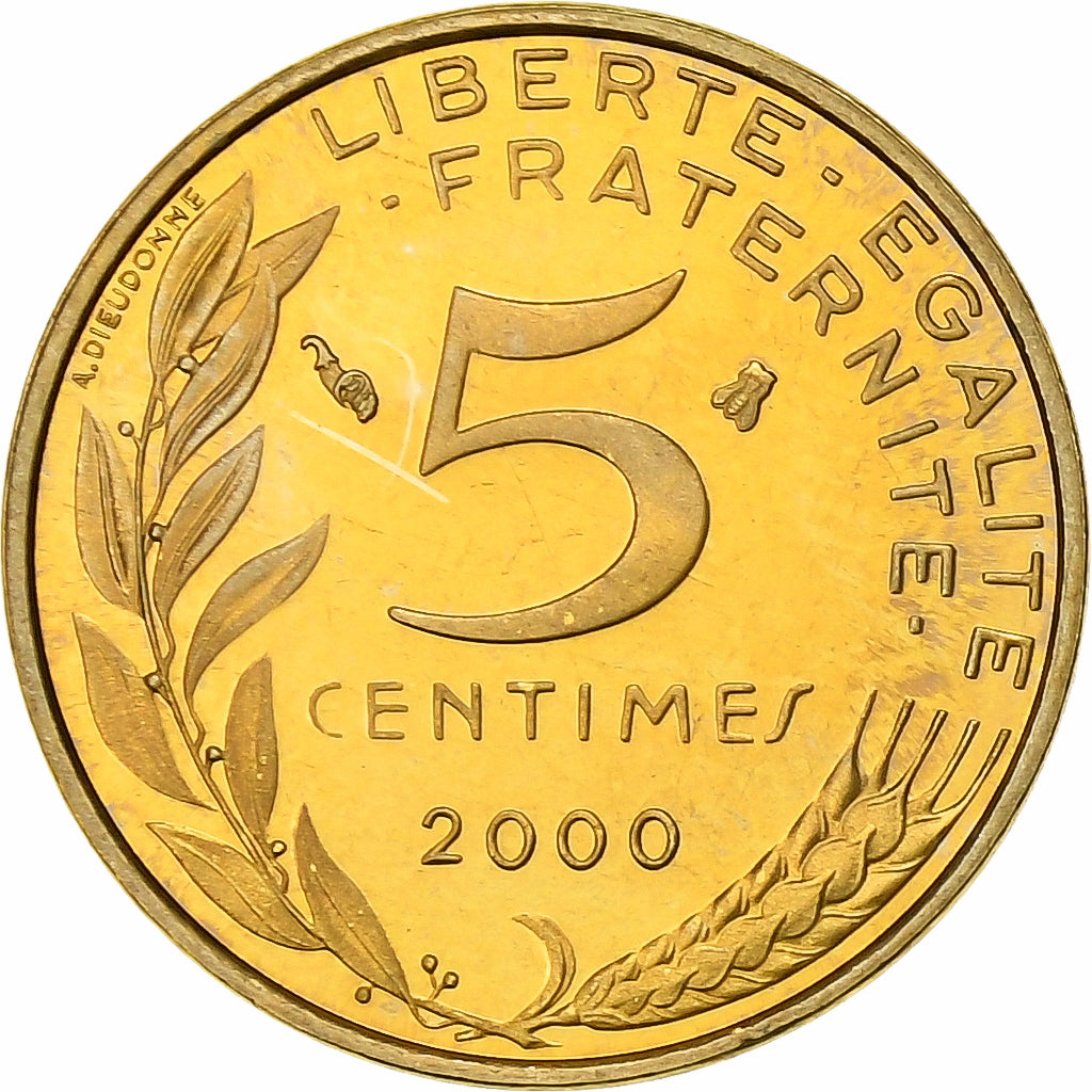 Francia, 5 Centimes, Marianne, 2000, MDP, Prueba, Bronce - aluminio, FDC