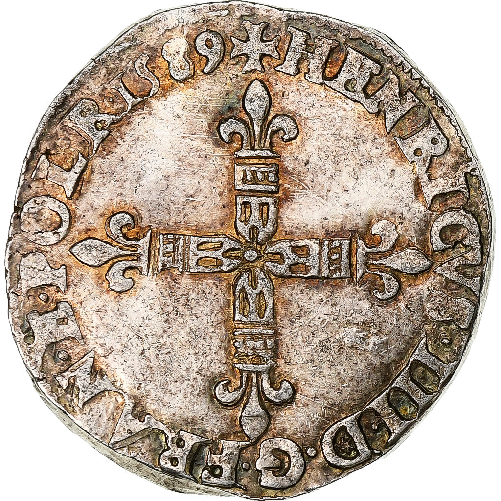 Francia, Henri III, 1/4 Ecu croix de face, 1589, Bayonne, Argento, MB+