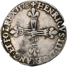 Francia, Henri III, 1/4 Ecu croix de face, 1578, Rennes, Plata, BC+, Gadoury:494