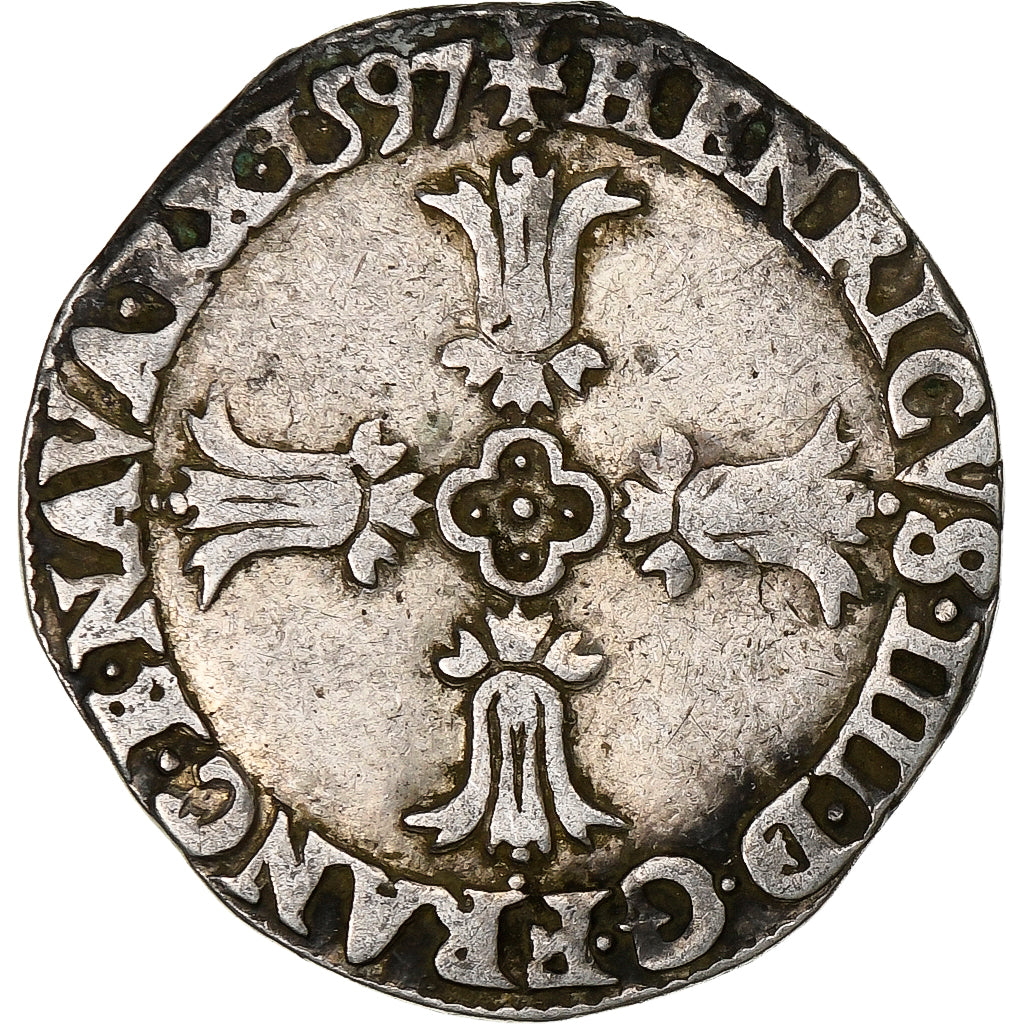 Francia, Henri IV, 1/4 Ecu, 1597, Bayonne, Plata, BC+, Gadoury:597