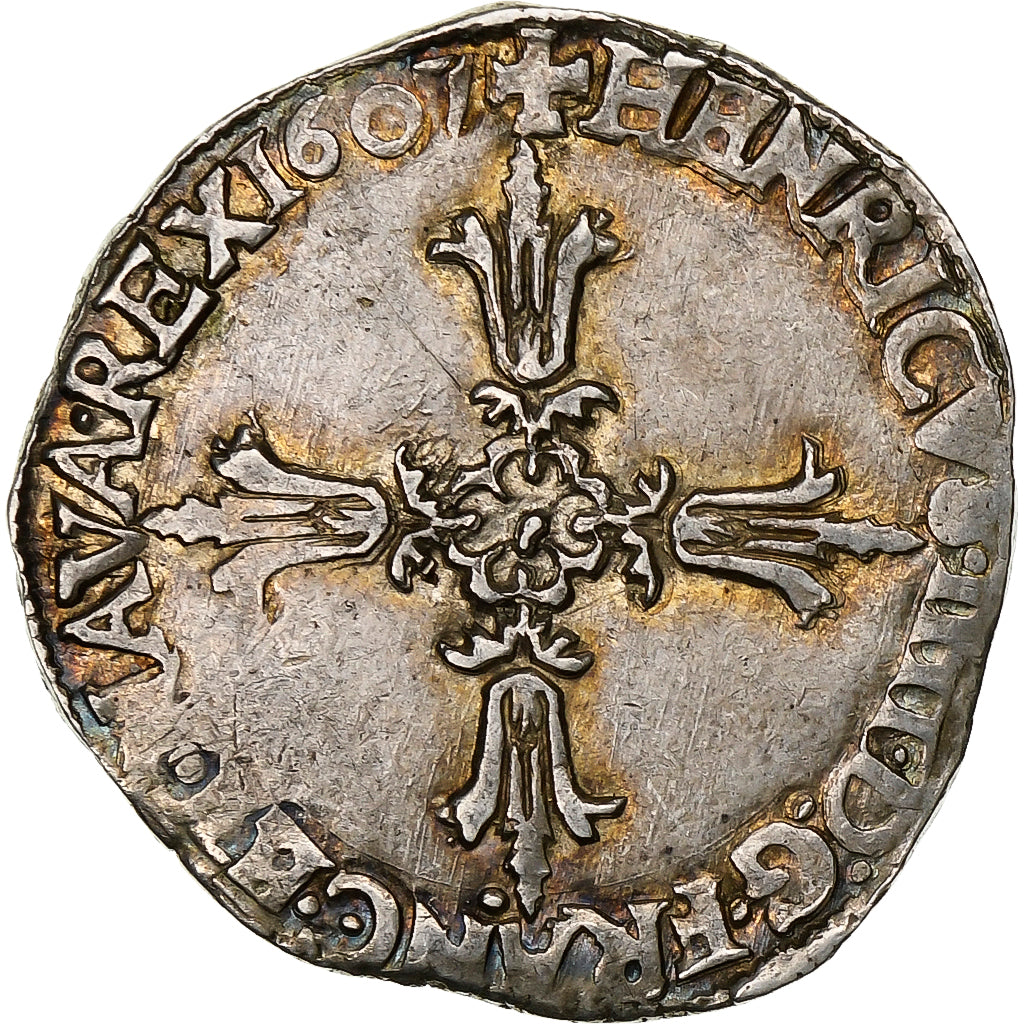 France, Henri IV, 1/4 Ecu, 1607, Nantes, Silver, EF(40-45)