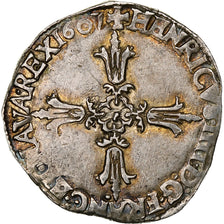 France, Henri IV, 1/4 Ecu, 1607, Nantes, Silver, EF(40-45)