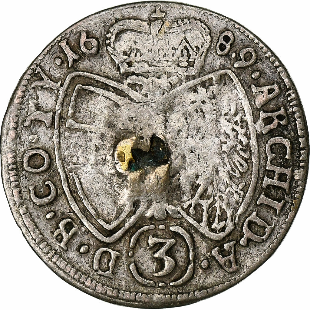 Austria, Leopold I, 3 Kreuzer, 1689, Hall, Silver, VF(30-35), KM:1245
