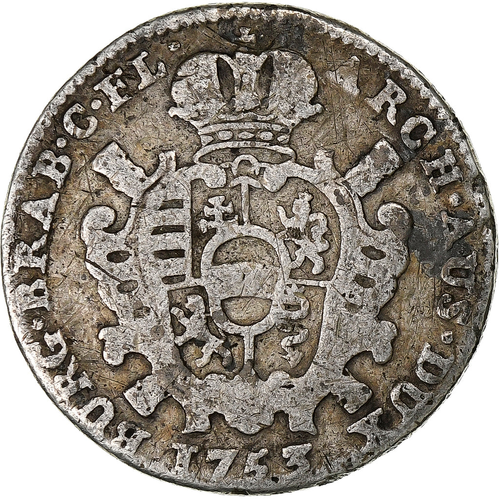 NIDERLANDY AUSTRIACKIE, Maria Theresa, Escalin, 1753, Anvers, Srebro, VF(20-25)