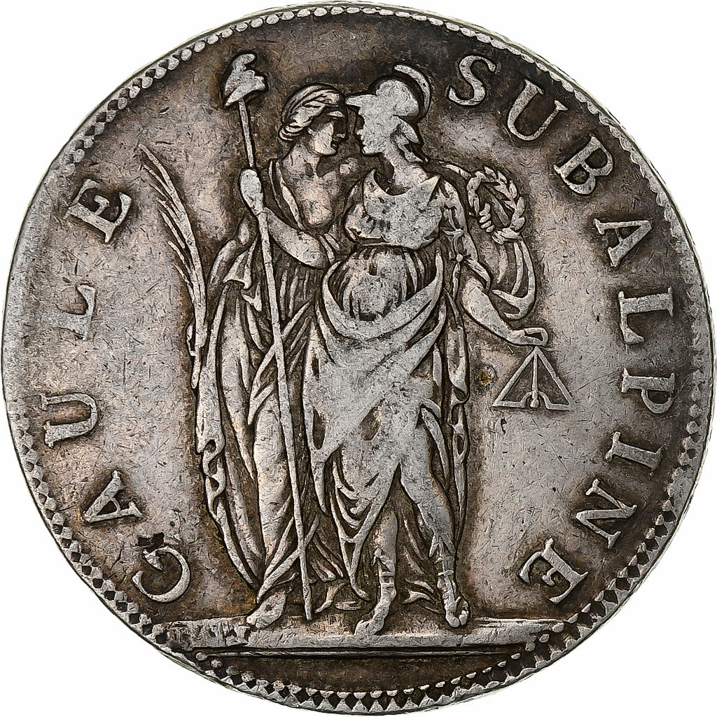 Piedmontese Republic, 5 Francs, An 9 (1801), Torino, Silver, VF(20-25)