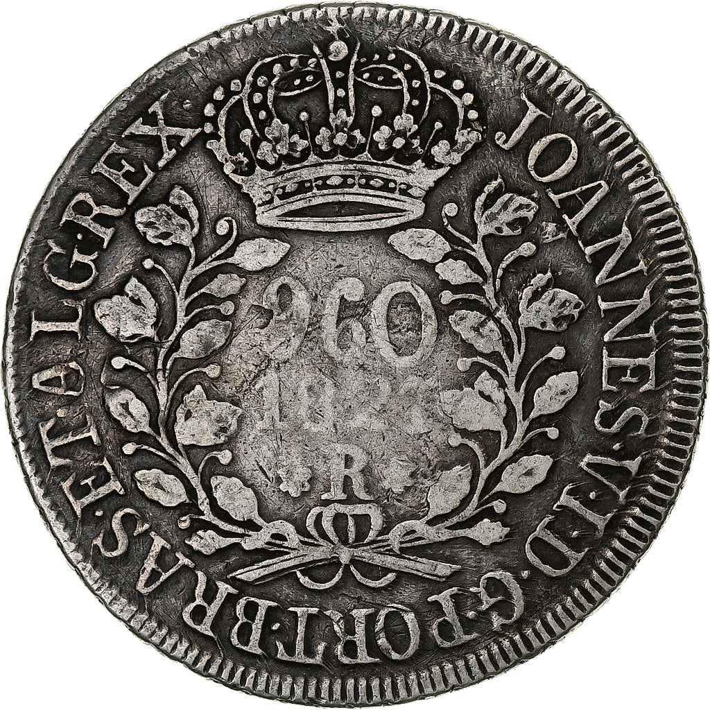 Brasile, João VI, 960 Reis, 1821, Rio de Janeiro, reformed, Argento, MB+