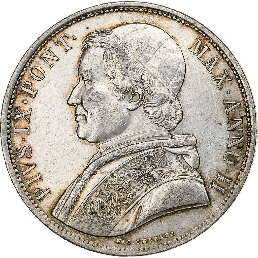 Papal States, Pius IX, Scudo, 1847, Rome, Srebro, AU(55-58), KM:1336.1