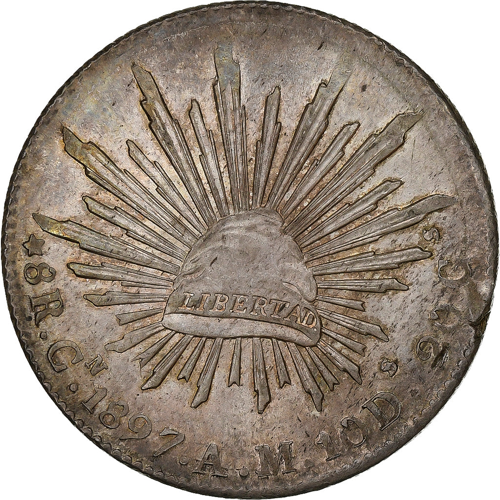 Mexico, 8 Reales, 1897, Culiacan, Silver, EF(40-45), KM:377.3