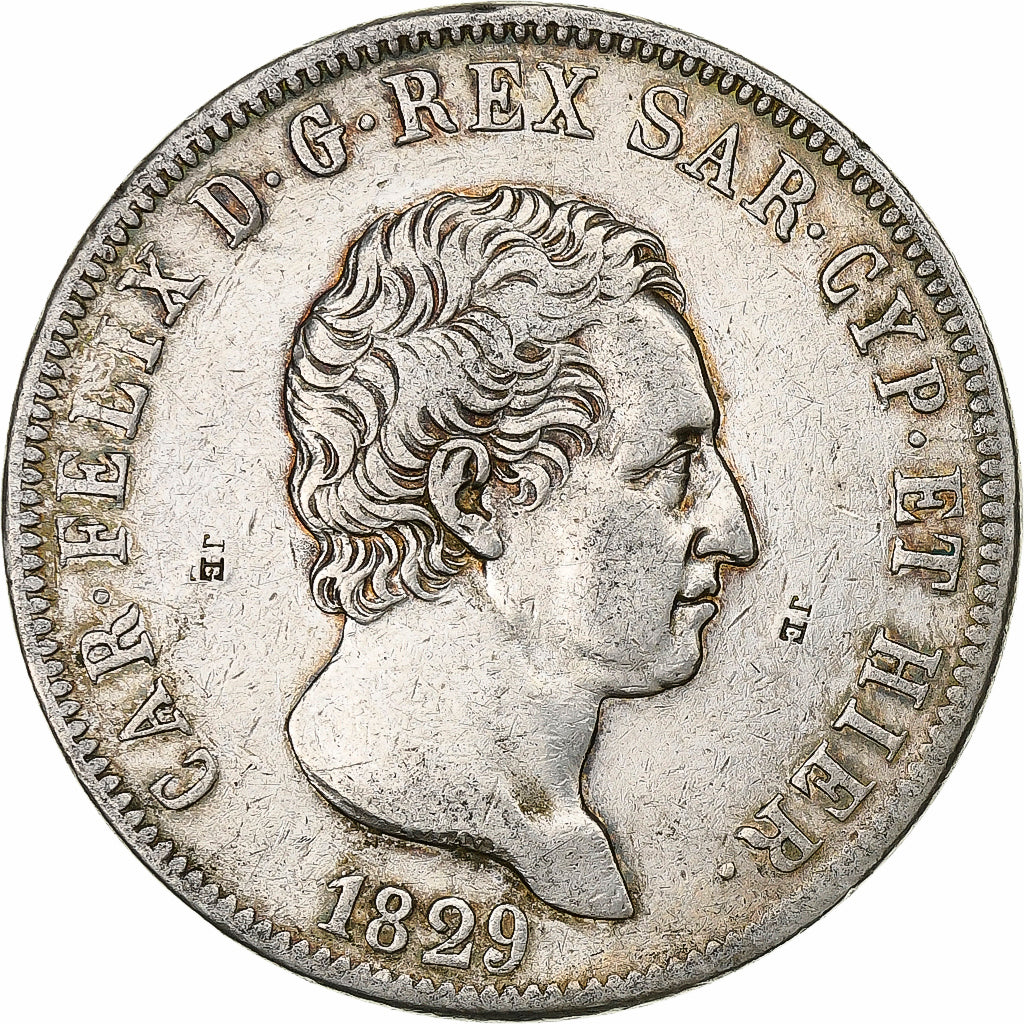 Kingdom of Sardinia, Carlo Felice, 5 Lire, 1829, Genoa, Silver, EF(40-45)