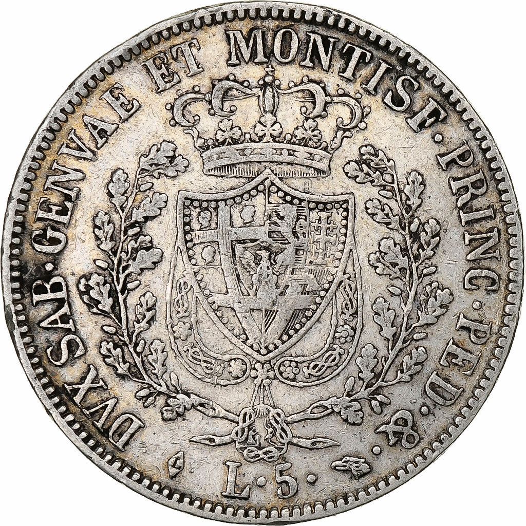 Kingdom of Sardinia, Carlo Felice, 5 Lire, 1829, Turin, Zilver, ZF, KM:116