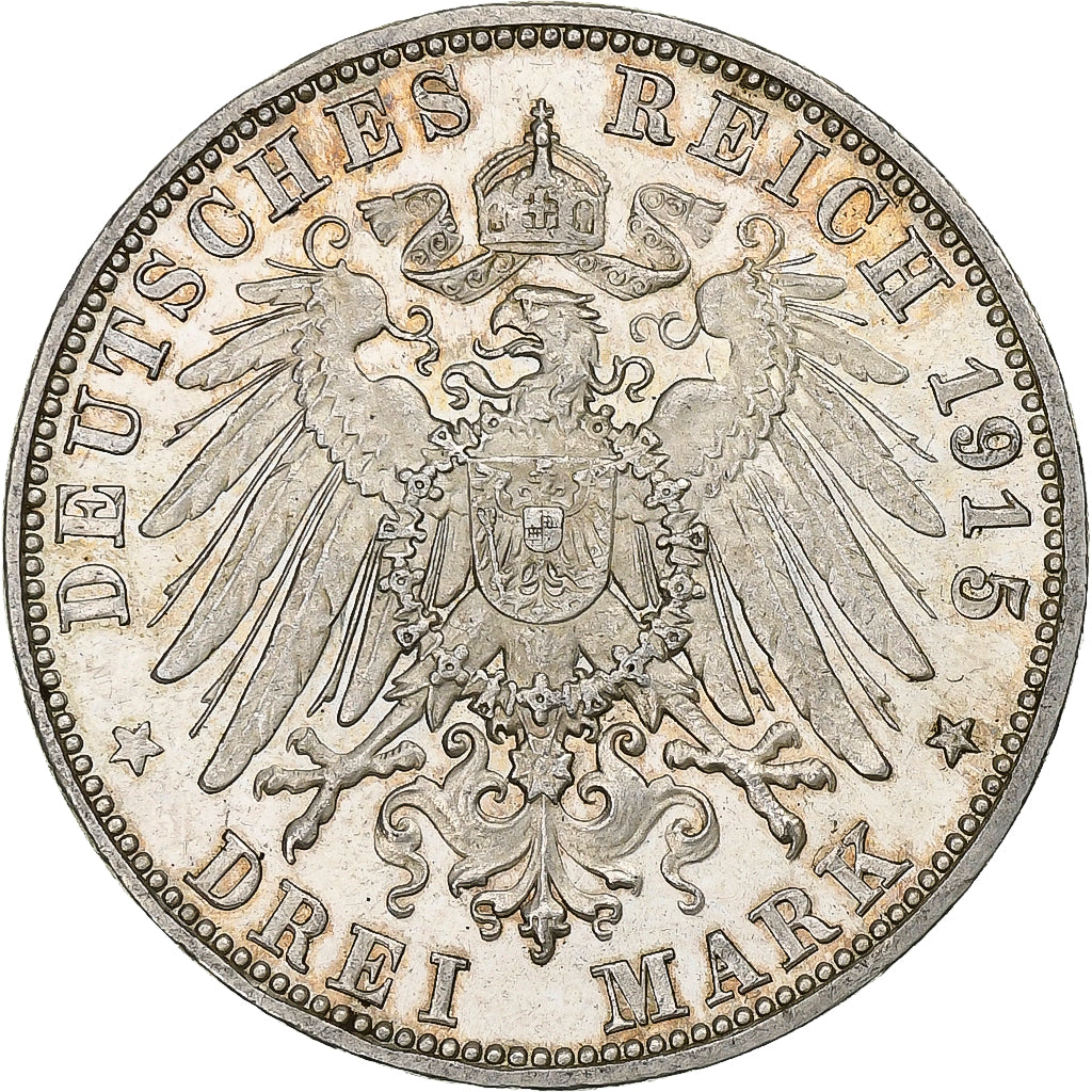 Duché de Saxe-Meiningen, Georges II, 3 Mark, 1915, Munich, Argent, TTB+, KM:207