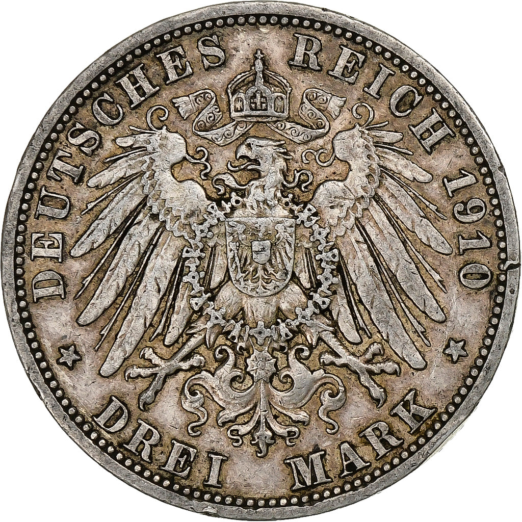 Kingdom of Prussia, Wilhelm II, 3 Mark, 1910, Berlin, Zilver, FR+, KM:527