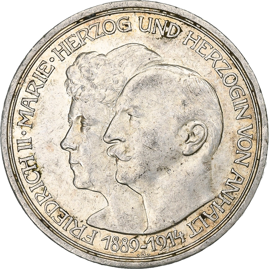 Duchy of Anhalt-Dessau, Friedrich II, 3 Mark, 1914, Berlin, Prata, EF(40-45)