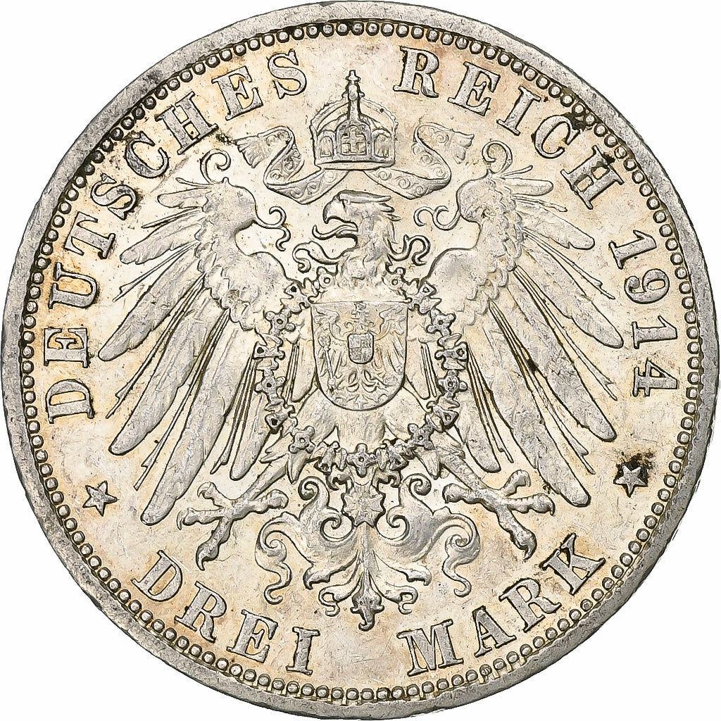 Duchy of Anhalt-Dessau, Friedrich II, 3 Mark, 1914, Berlin, Prata, EF(40-45)