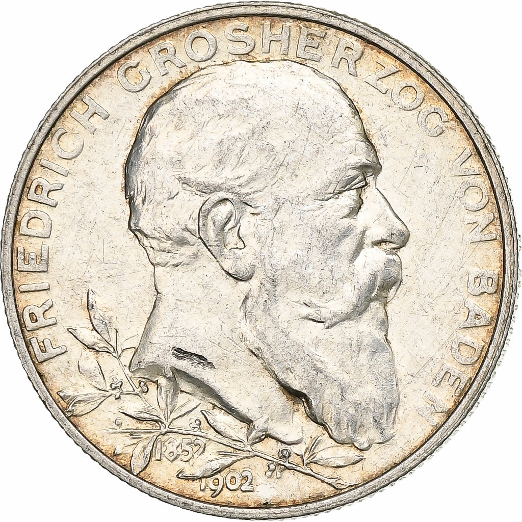 Grand Duchy of Baden, Friedrich I, 2 Mark, 1902, Berlin, Zilver, PR, KM:271