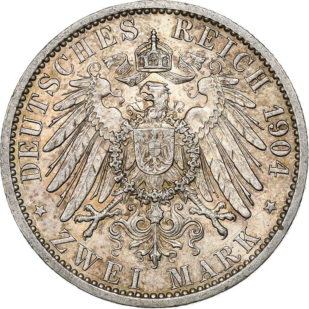 Grand Duchy of Hessen, Ernst Ludwig, 2 Mark, 1904, Berlin, Silber, VZ, KM:372