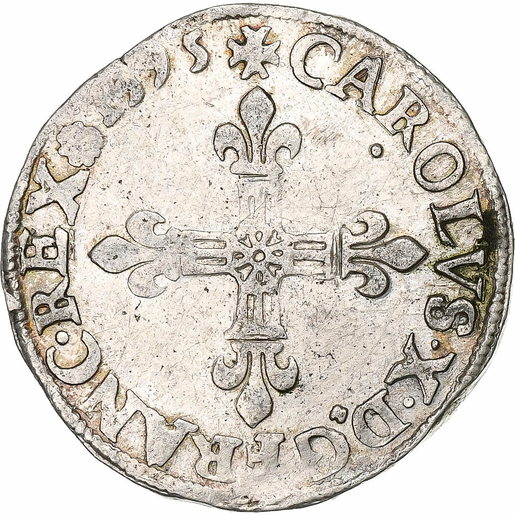 Francia, Charles X, 1/4 d'écu à la croix de face, 1595, Dinan, Argento, MB+
