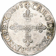 France, Charles X, 1/4 d'écu à la croix de face, 1595, Dinan, Silver