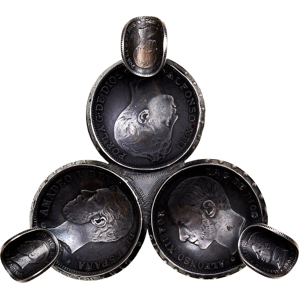 España, 3x50 Centimos + 3x5 Pesetas, Madrid, Transformed, Plata, MBC