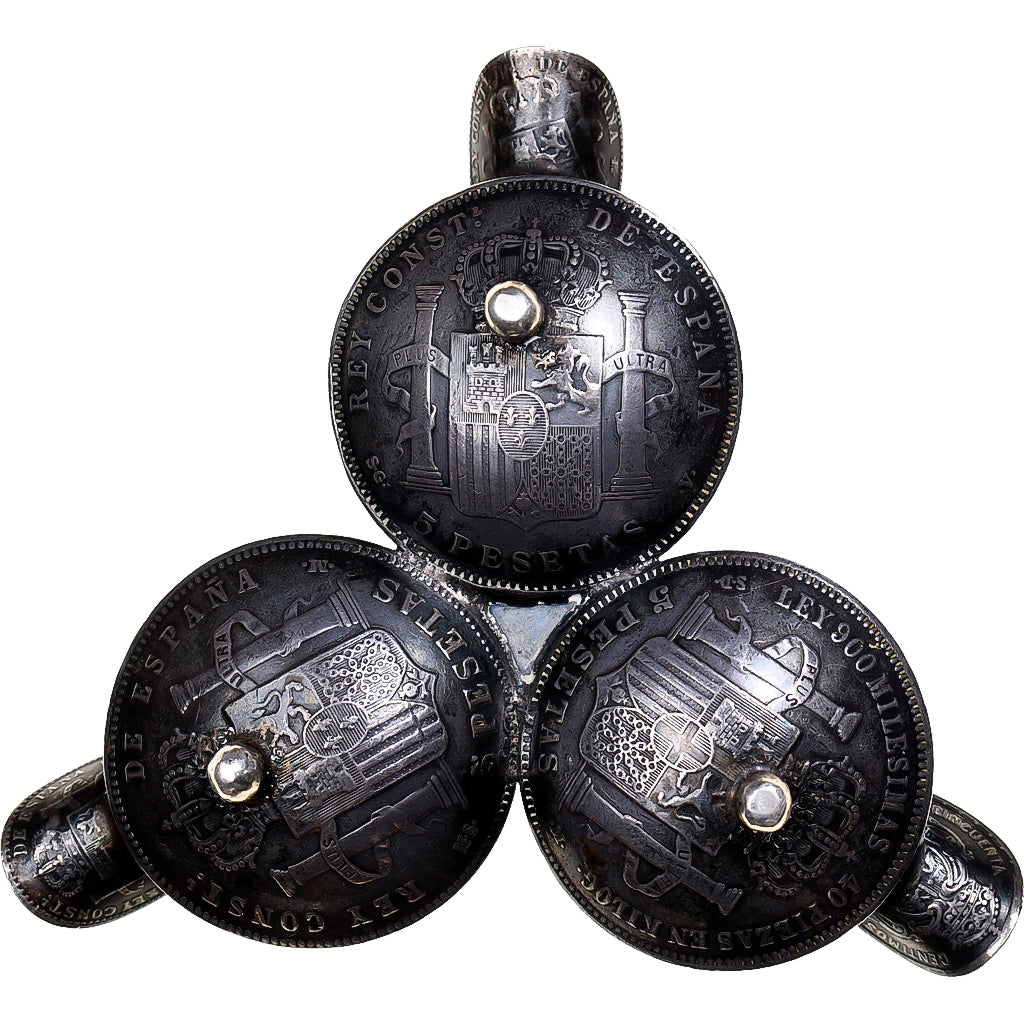 España, 3x50 Centimos + 3x5 Pesetas, Madrid, Transformed, Plata, MBC