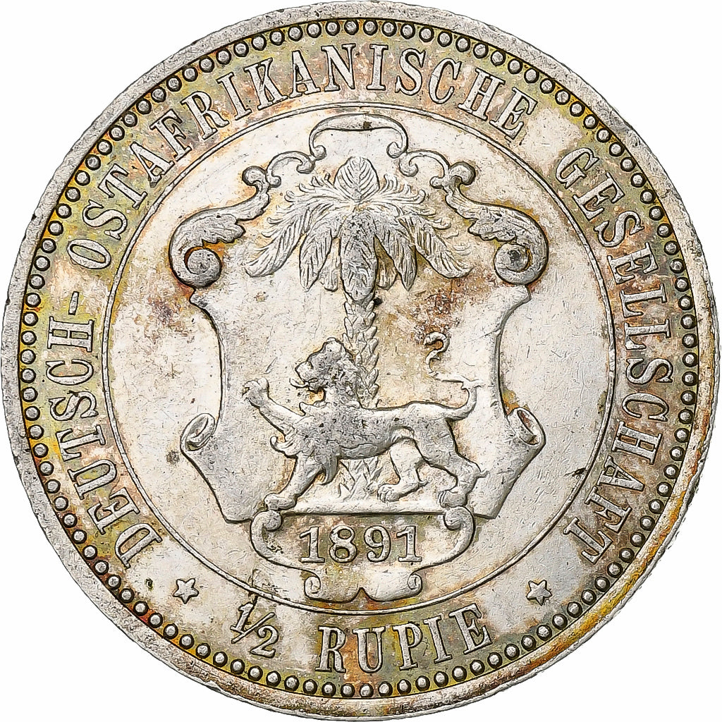 German East Africa, Wihelm II, 1/2 Rupee, 1891, Berlin, Silver, EF(40-45), KM:4