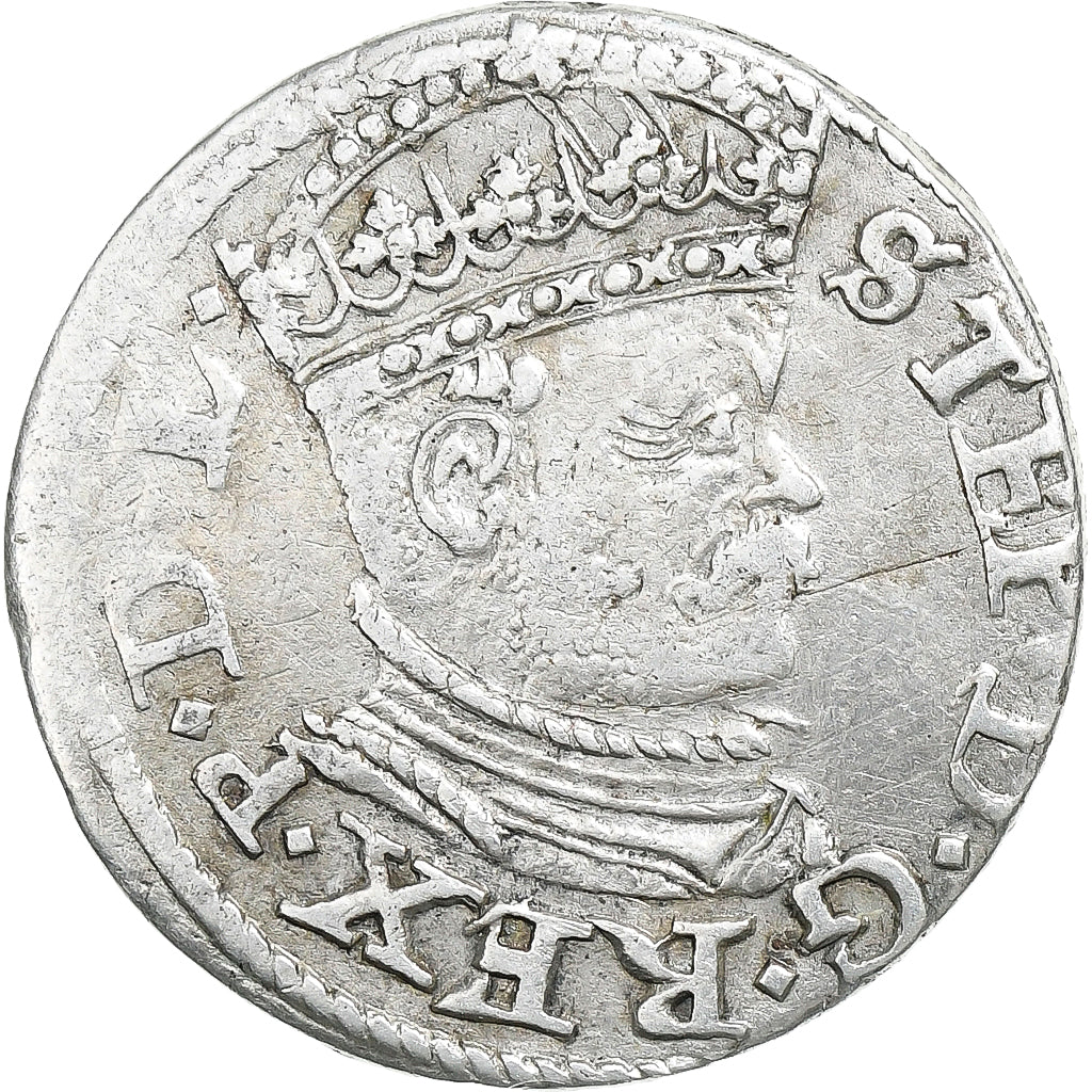 Duchy of Livonia, Stephen Báthory, 3 Gröscher, 1586, Riga, Plata, BC+