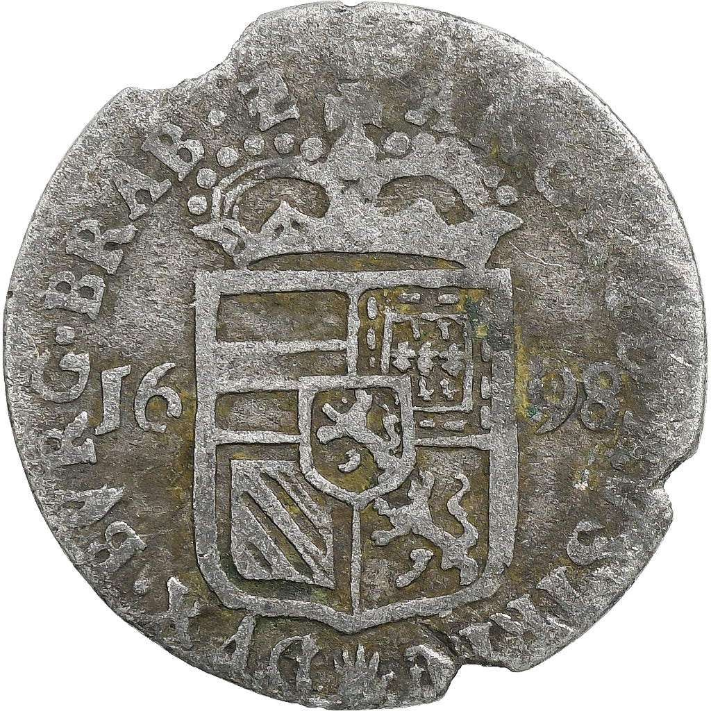 Duchy of Brabant, Charles II, 2 Stuiver, 1698, Antwerp, Lingote, VF(20-25)