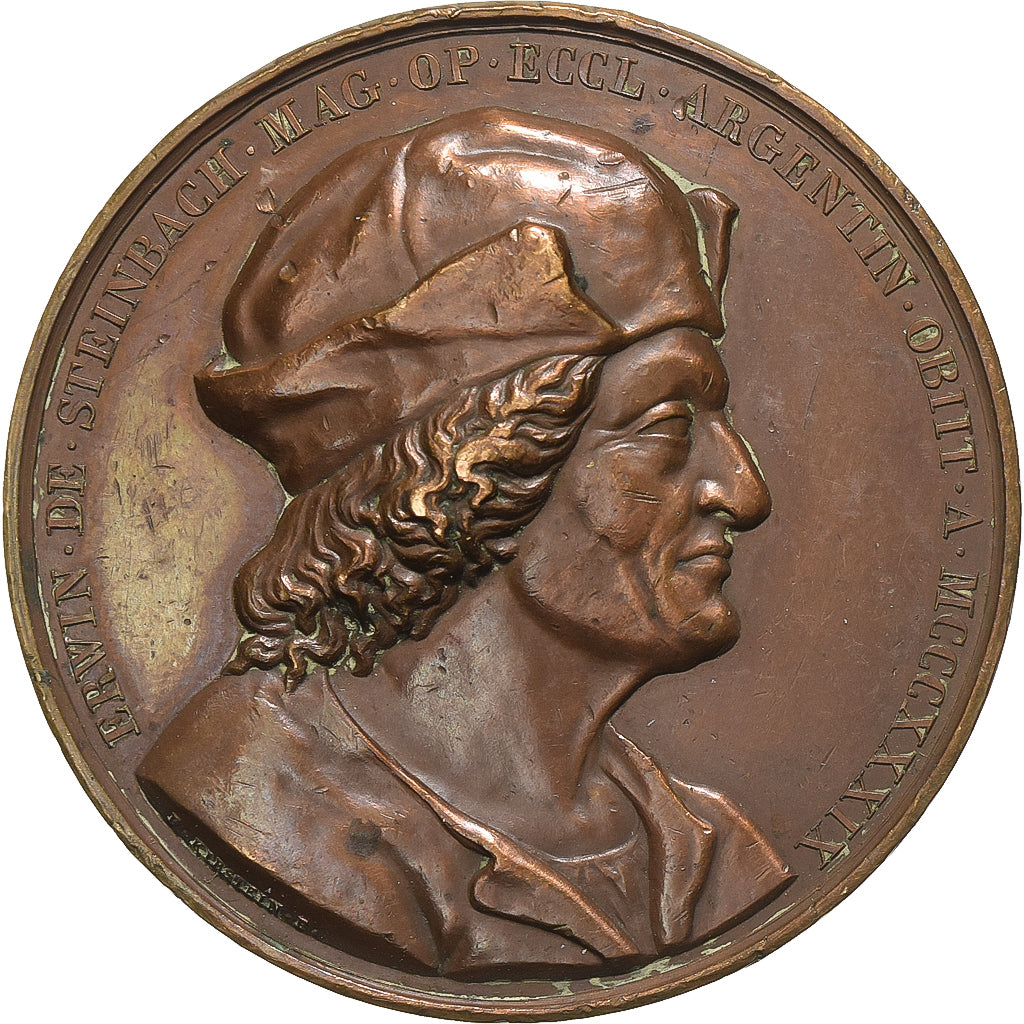 Francia, medalla, Erwin de Steinbach, Cathédrale de Strasbourg, 1834, Bronce