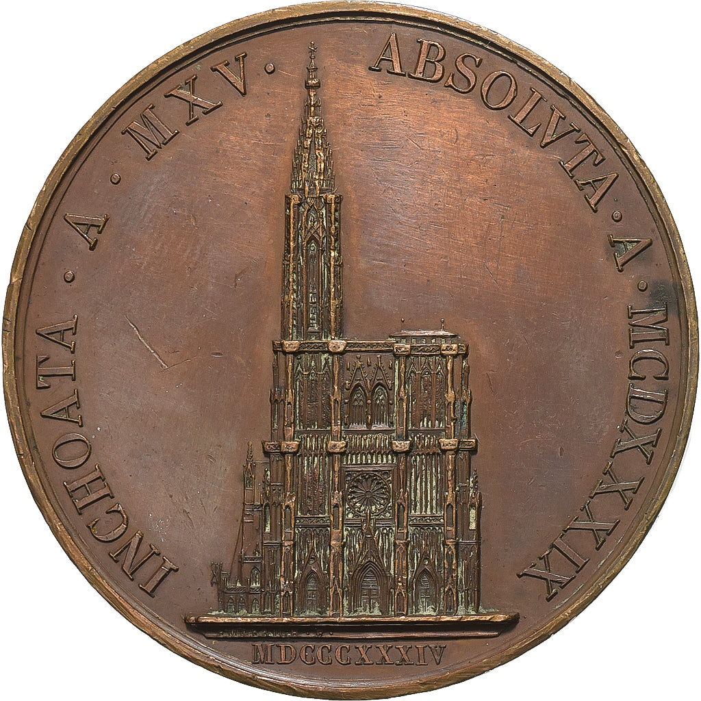 Francia, medalla, Erwin de Steinbach, Cathédrale de Strasbourg, 1834, Bronce